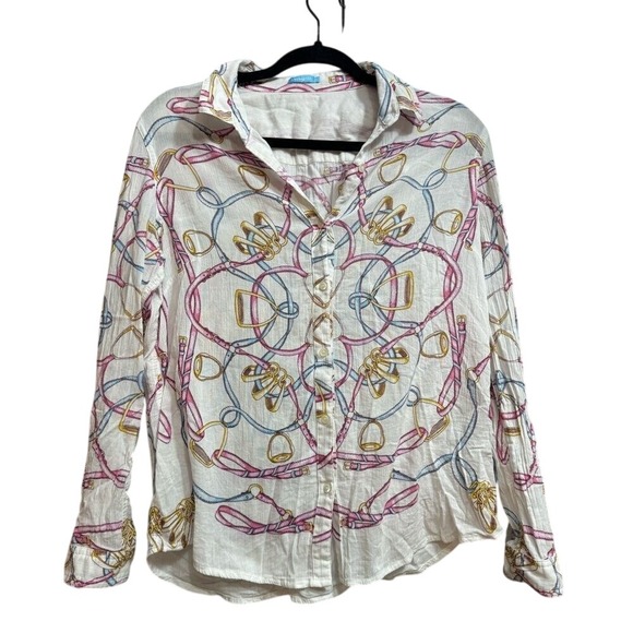J. McLaughlin Equestrian Button Blouse -‎ Women Size 10 - Picture 1 of 8